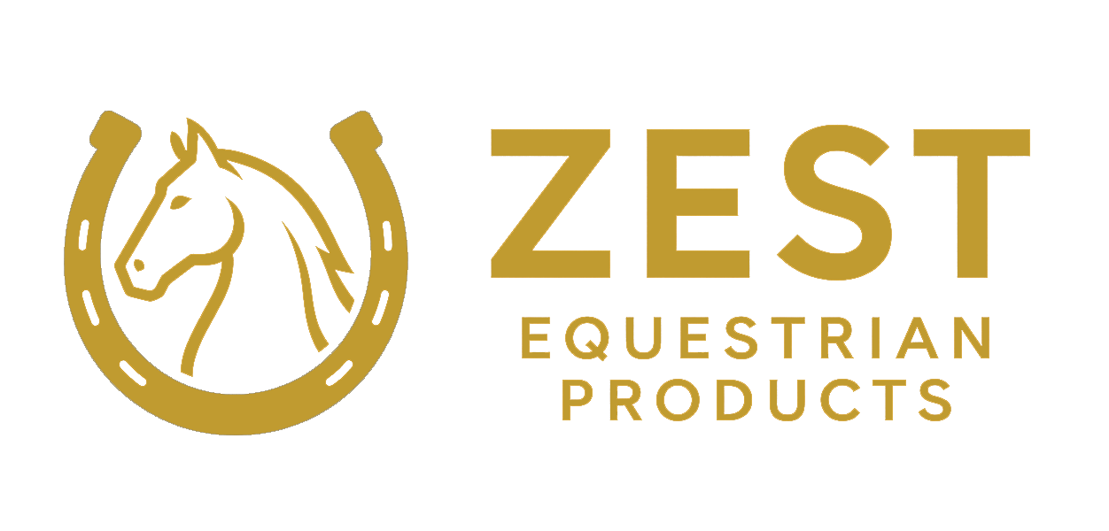 Zest Equestrian logo with a golden horseshoe symbol
